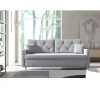 TRIVIO K11 stylowa sofa 3-osobowa z ozdobnymi poduszkami z funkcją spania i pojemnikiem w tkaninie Paros 5 jasny szary
